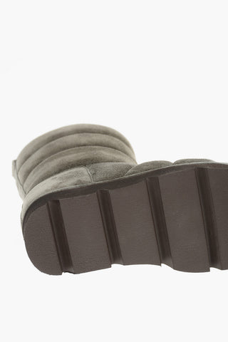Padded Pull-on Suede Leather Booties with Microbeads Detailing