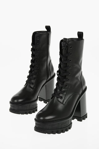 Medusa Logoed Leather Combat Boots with Statement Sole 12cm