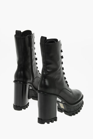 Medusa Logoed Leather Combat Boots with Statement Sole 12cm