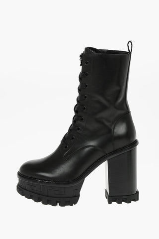 Medusa Logoed Leather Combat Boots with Statement Sole 12cm