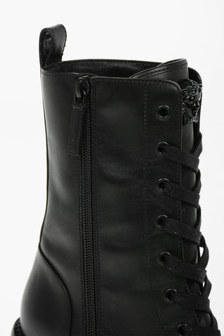 Medusa Logoed Leather Combat Boots with Statement Sole 12cm
