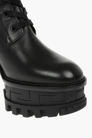 Medusa Logoed Leather Combat Boots with Statement Sole 12cm
