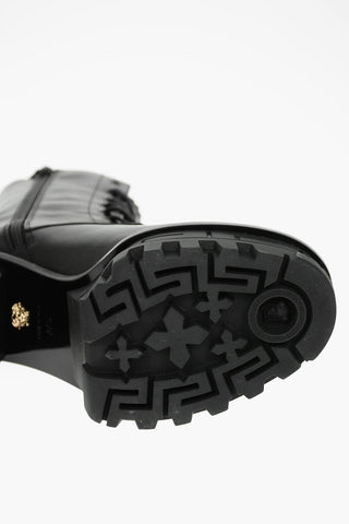 Medusa Logoed Leather Combat Boots with Statement Sole 12cm