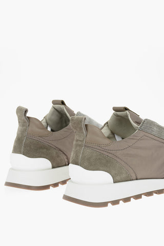 Sneakers Basse in Nylon con Dettagli in Suede e Microperline