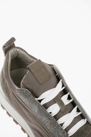 Sneakers Basse in Nylon con Dettagli in Suede e Microperline