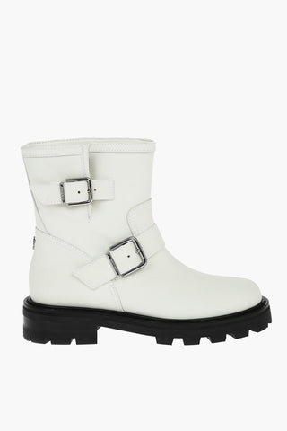 Rubberised Leather YOUTH Ankle Boots embellished with Logoed Buckles