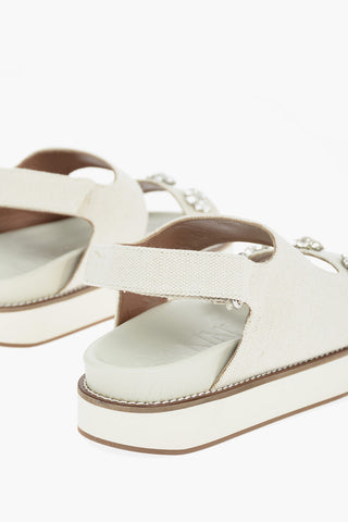 Jute Sandals with Rhinestoned Floral Embellishments