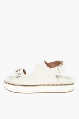 Jute Sandals with Rhinestoned Floral Embellishments