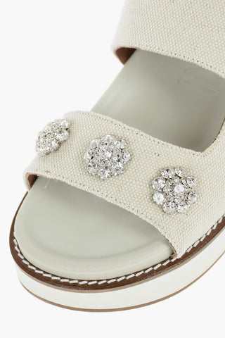 Jute Sandals with Rhinestoned Floral Embellishments