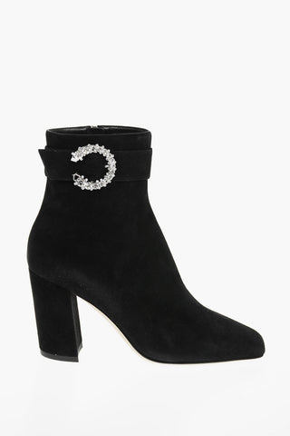 Tronchetti in Suede MYAN con Fibbia decorativa in Cristallo 9cm