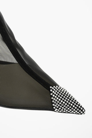 Suede Leather NAIDOO Meshed Ankle Booties with Rhinestoned Pointed Toe 9cm