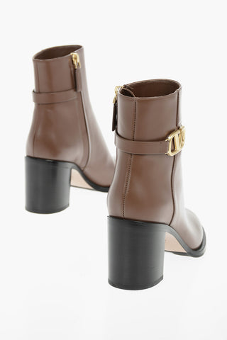 Leather Ankle Booties with Metal Logo Detail 7,5cm