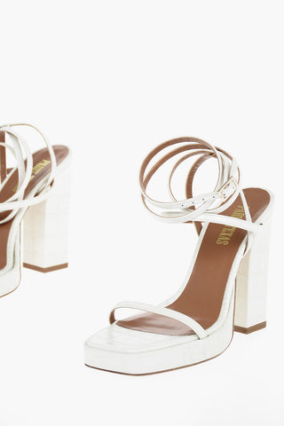 Embossed Crocodile Printed Leather BIANCA Sandals with Ankle Belt 11cm