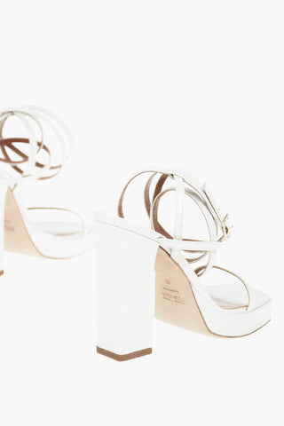 Embossed Crocodile Printed Leather BIANCA Sandals with Ankle Belt 11cm
