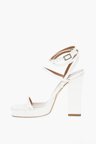 Sandali BIANCA in Pelle in Stampa Coccodrillo in Rilievo con Cinturo 11cm
