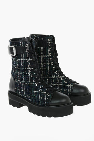 Tweed and Leather RYDER ULTRAFIT Combat Boots with Buckle Detailk