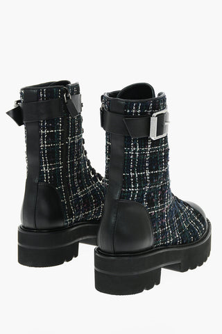 Tweed and Leather RYDER ULTRAFIT Combat Boots with Buckle Detailk