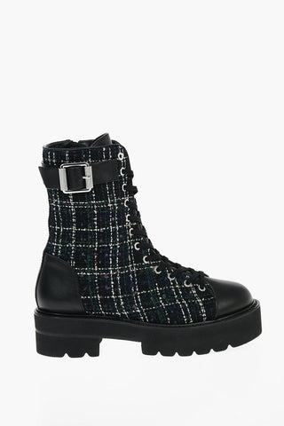 Tweed and Leather RYDER ULTRAFIT Combat Boots with Buckle Detailk