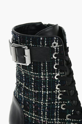 Tweed and Leather RYDER ULTRAFIT Combat Boots with Buckle Detailk