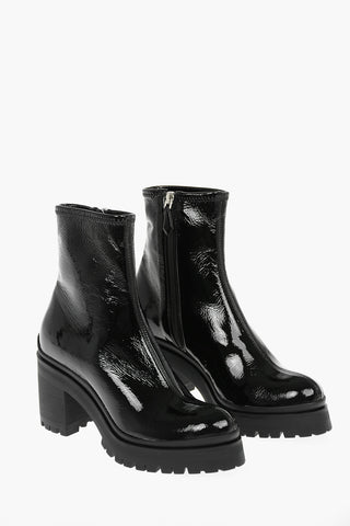 Tech Patent Leather Ankle Boots with Cleated Sole 7,5cm