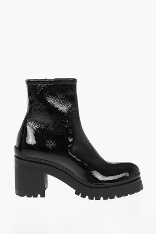Tech Patent Leather Ankle Boots with Cleated Sole 7,5cm
