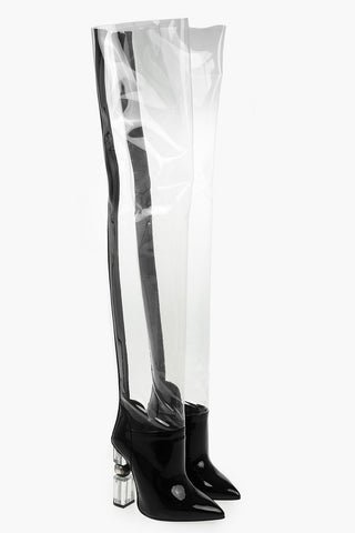 Stivali alla Coscia INNA in Pvc e Vernice con Tacco Scultoreo 11,5cm
