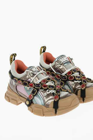 Laminated Leather DORA FLASHTREK Sneakers with Removable Jewel Detailing
