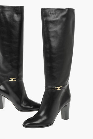 Leather CLAUDE Knee High Boots with Metal Logo 8.5cm
