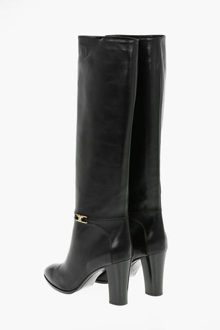 Leather CLAUDE Knee High Boots with Metal Logo 8.5cm
