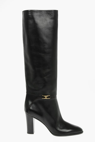 Leather CLAUDE Knee High Boots with Metal Logo 8.5cm