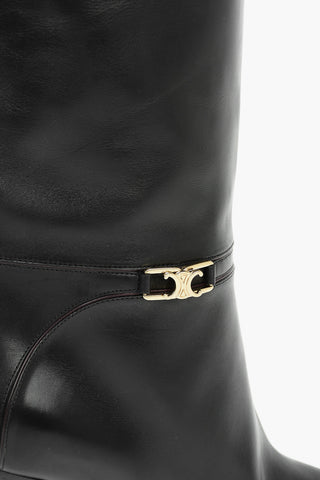 Leather CLAUDE Knee High Boots with Metal Logo 8.5cm