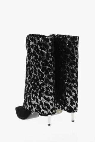 Suede Leather BABETTE Fold-over Booties with Sequined Leopard Lining 10,5cm