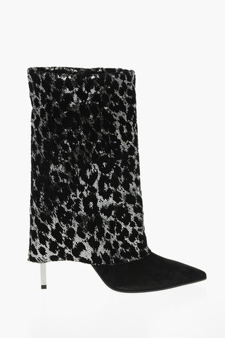 Suede Leather BABETTE Fold-over Booties with Sequined Leopard Lining 10,5cm