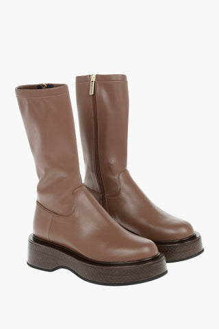 Faux Leather Combat Boots with Statement Sole and Side Zip