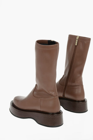 Faux Leather Combat Boots with Statement Sole and Side Zip