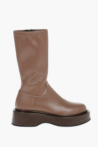 Faux Leather Combat Boots with Statement Sole and Side Zip