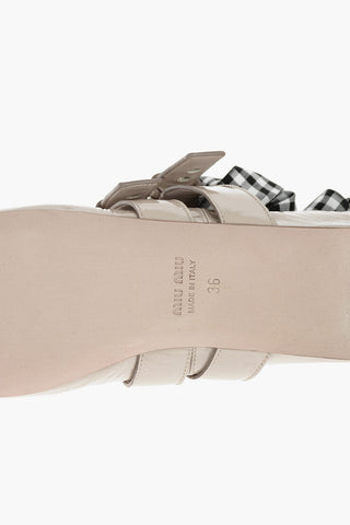 Leather Ballerinas with Double Buckle and Contrasting ribbon