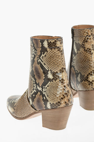 Python Leather Ankle Boots with Side Zip 6,5cm
