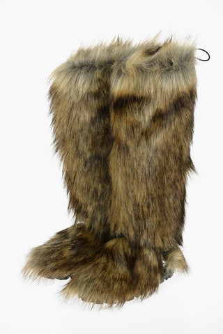 Faux-furred Knee-high Boots embellished with Studded Buckle