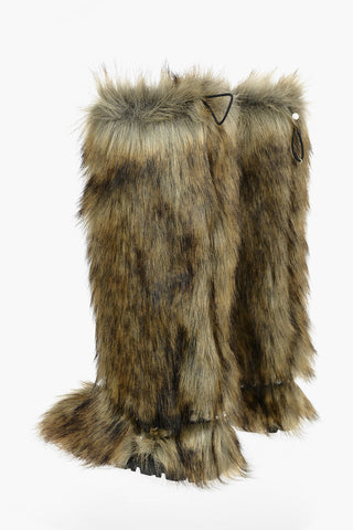 Faux-furred Knee-high Boots embellished with Studded Buckle