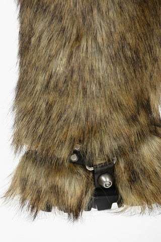 Faux-furred Knee-high Boots embellished with Studded Buckle
