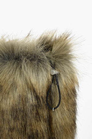 Faux-furred Knee-high Boots embellished with Studded Buckle