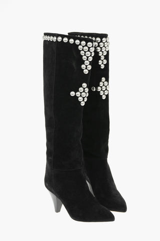 Suede Leather LALLE Knee-high Boots embellished with Studs