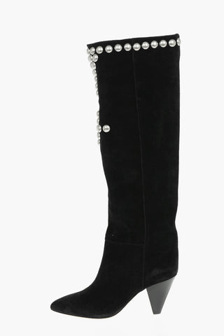 Suede Leather LALLE Knee-high Boots embellished with Studs