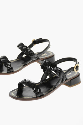 Braided Polished Leather Sandals with Logo
