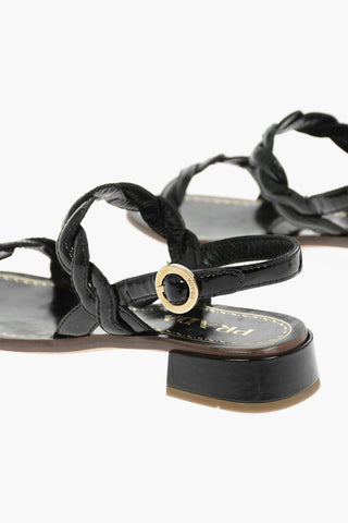Braided Polished Leather Sandals with Logo
