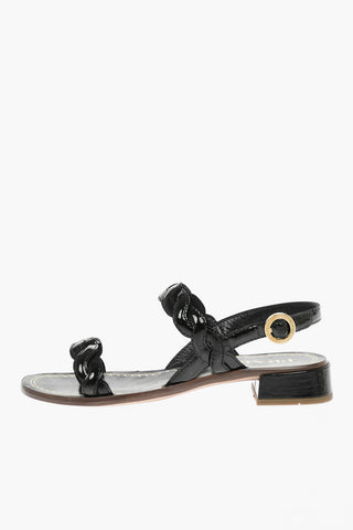 Braided Polished Leather Sandals with Logo
