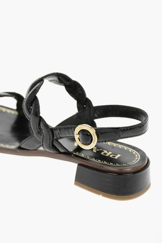 Braided Polished Leather Sandals with Logo