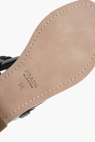Braided Polished Leather Sandals with Logo