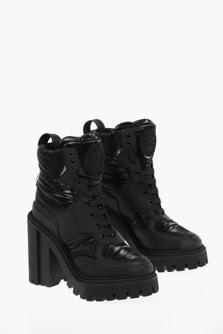 Padded Leather Nylon HIGH TREKKING Booties with Statement Sole 12,5cm